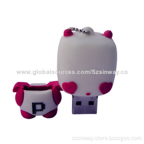Rubber Panda Cartoon USB Flash Drive, 2 to 64GB Capacity Range